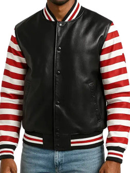 Christmas Black and Red Striped Men’s Varsity Jacket