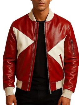 Men’s Christmas Red and White Star Leather Jacket