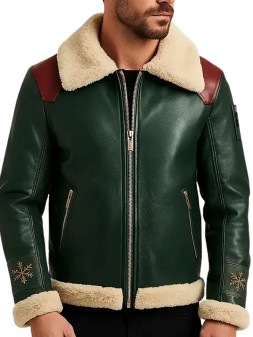 Christmas Green Shearling Leather Christmas Men’s Leather Jacket