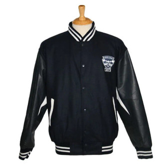 Black Geelong Cats Embroidered Wool/Leather Full-Snap Varsity Jacket