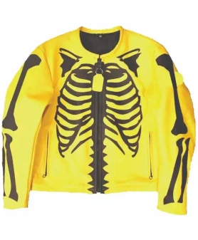 Halloween Skeleton Yellow Leather Jacket
