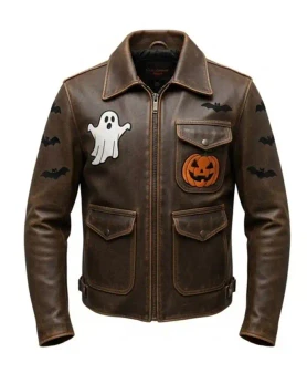 Halloween Distressed Graphic Leather Jacket