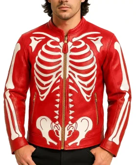 Halloween Skeleton Red Leather Jacket