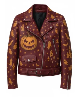 Halloween Pumpkin Print Leather Jacket
