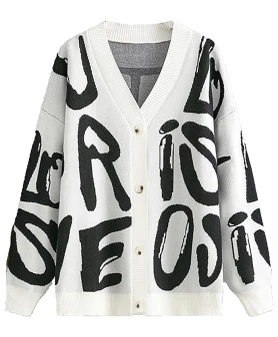 Graphic Letters Print Pattern Knitted Cardigan