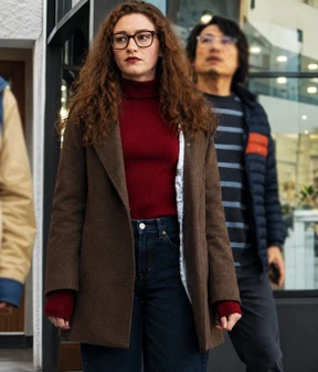 Julia Garner The Altruists Brown Coat