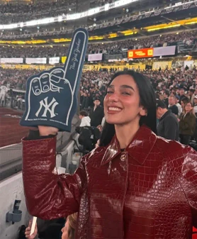 Dua Lipa Yankees Game Crocodile Coat