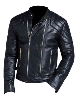 Mens Biker Style Black Leather Jacket 1