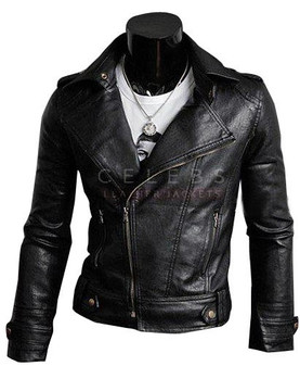 Mens Motorcycle Rider Black Leather Jacket 1