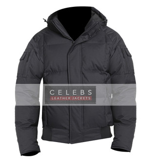 Mens Aviator Style Hoodie Black Winter Jacket