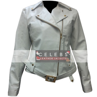 Ladies Brando White Motorcycle Rider Jacket 1