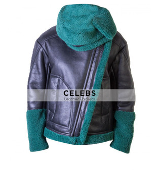 Jessie J Dons Green Shearling Leather Jacket 2