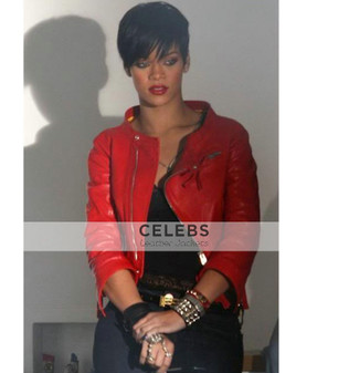 Rihanna Red Leather Jacket