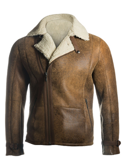 Men Brown Distressed Shearling Jacket 1