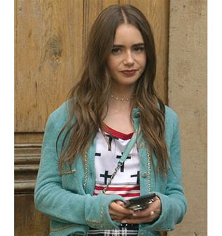 Emily In Paris S02 Lily Collins Trim Cardigan 1