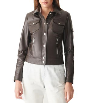 Womens Dark Brown Biker Style Leather Jacket 1 Womens Dark Brown Biker Style Leather Jacket 1