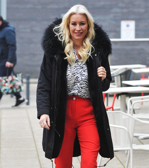 Denise Van Outen Steph’s Packed Lunch in Leeds Black Coat