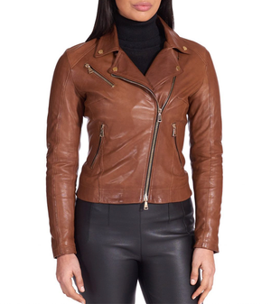 Womens Brown Biker Style Leather Jacket 1