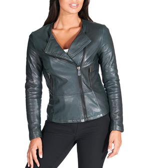 Womens Dark Grey Lambskin Leather Jacket 1