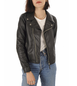 Womens Black Stylish Biker Leather Jacket 1
