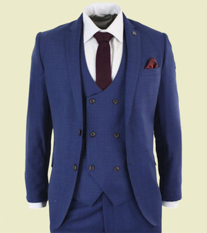 Mens Blue Checkered 3 Piece Slim Fit Suit 1 Mens Blue Checkered 3 Piece Slim Fit Suit 1