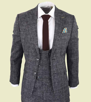 Mens Charcoal Grey Checkered 3 Piece Suit 1 Mens Charcoal Grey Checkered 3 Piece Suit 1