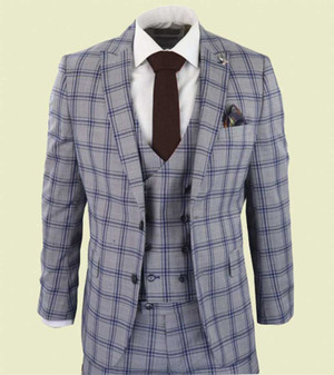 Mens Grey Checkered 3 Piece Suit 1 Mens Grey Checkered 3 Piece Suit 1
