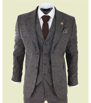 Mens Distressed Brown Tweed 3 Piece Suit 1