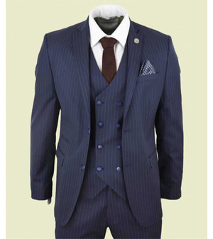 Mens Pinstripe Navy-Blue 3 Piece Suit 1 Mens Pinstripe Navy-Blue 3 Piece Suit 1