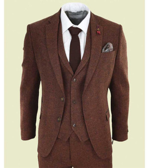 Mens Rust Herringbone Tweed 3 Piece Suit 1