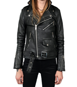 Womens Jet Black Biker Leather Jacket 1