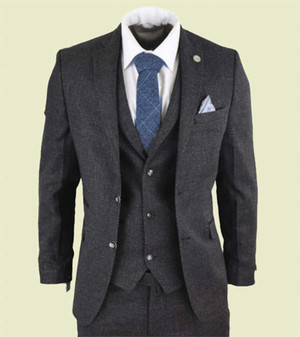 Mens Black Tweed 3 Piece Vintage Suit 1