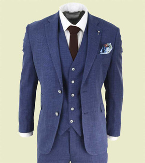 Mens Blue Summer Linen 3 Piece Suit 1 Mens Blue Summer Linen 3 Piece Suit 1