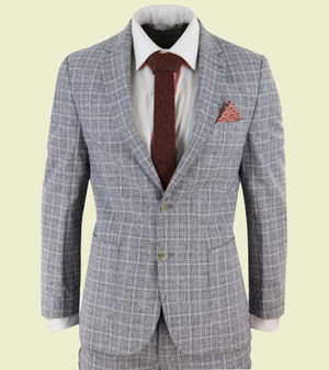 Mens Grey Checkered 2 Piece Linen Suit 1 Mens Grey Checkered 2 Piece Linen Suit 1