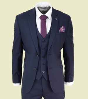 Mens Navy Blue Tailored Fit Wedding Suit 1