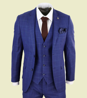 Mens Royal Blue 3 Piece Checkered Suit 1 Mens Royal Blue 3 Piece Checkered Suit 1