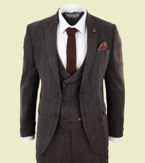 Mens Brown Checkered 3 Piece Tweed Suit 1 Mens Brown Checkered 3 Piece Tweed Suit 1
