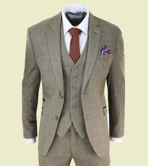 Mens Tweed Brown Checkered Suit 1