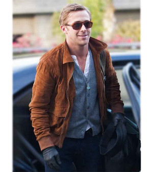 Ryan Gosling Brown Suede Leather Jacket 1