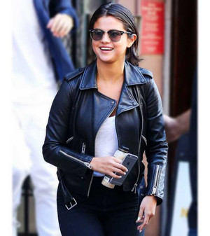 Selena Gomez 2023 Houndstooth Pattern Biker Jacket