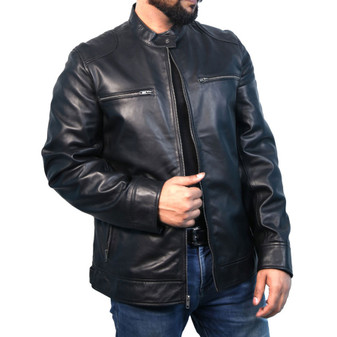 Lambskin Black Classic Motorcycle Jacket For Men