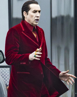 Renfield 2023 Nicolas Cage Maroon Velvet Coat