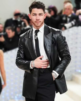 Met Gala 2023 Nick Jonas Black Leather Blazer