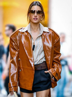 Alessandra Ambrosio Brown Leather Jacket