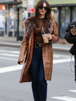 Emily Ratajkowski Brown Leather Coat Emily Ratajkowski Brown Leather Coat