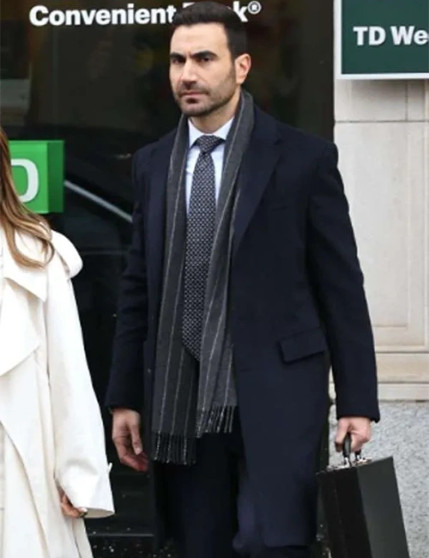 Brett Goldstein Office Romance 2025 Blue Wool Coat