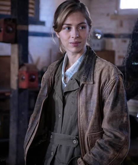 Hermione Corfield Fear Below Clara Bennett Distressed Leather Jacket