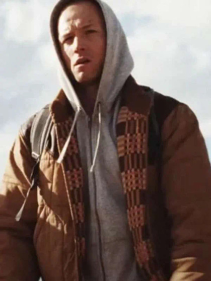 Taron Egerton She Rides Shotgun Nathan Mcclusky Brown Quilted Jacket