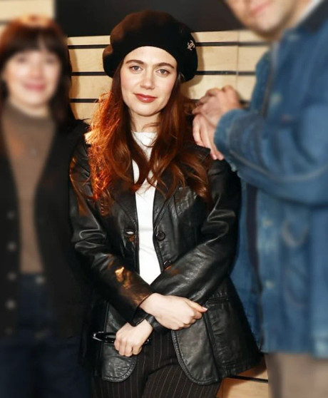 Iris Oh Hi! 2025 Molly Gordon Black Leather Blazer