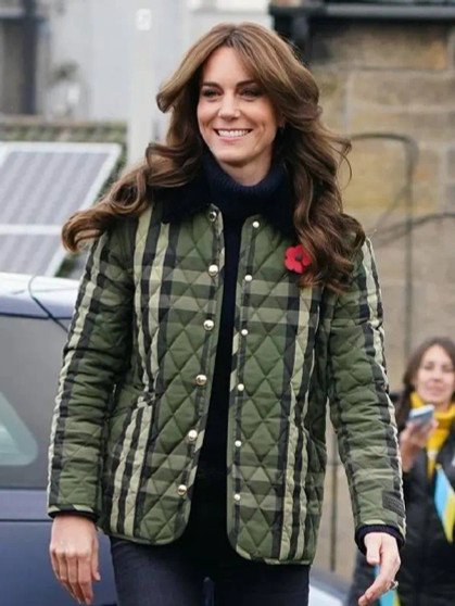 Kate Middleton Quilted Green Checked Burberry Jacket